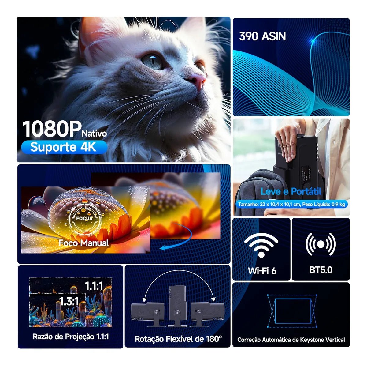 Projetor Magcubic Hy320 Hd 4k 1080p Android 11 Wifi6 390