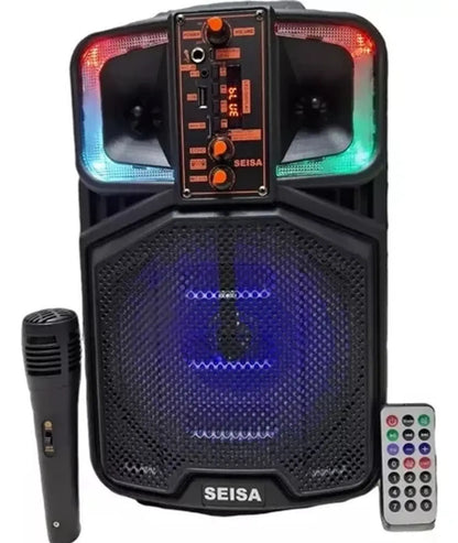 Caixa De Som Portátil Bluetooth Karaokê Potente Rgb 2000w Microfone controle remoto cabo USB RádioFM - Seisa