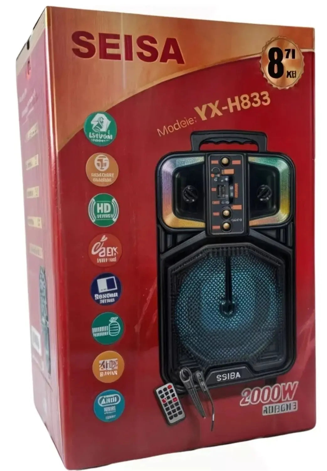 Caixa De Som Portátil Bluetooth Karaokê Potente Rgb 2000w Microfone controle remoto cabo USB RádioFM - Seisa