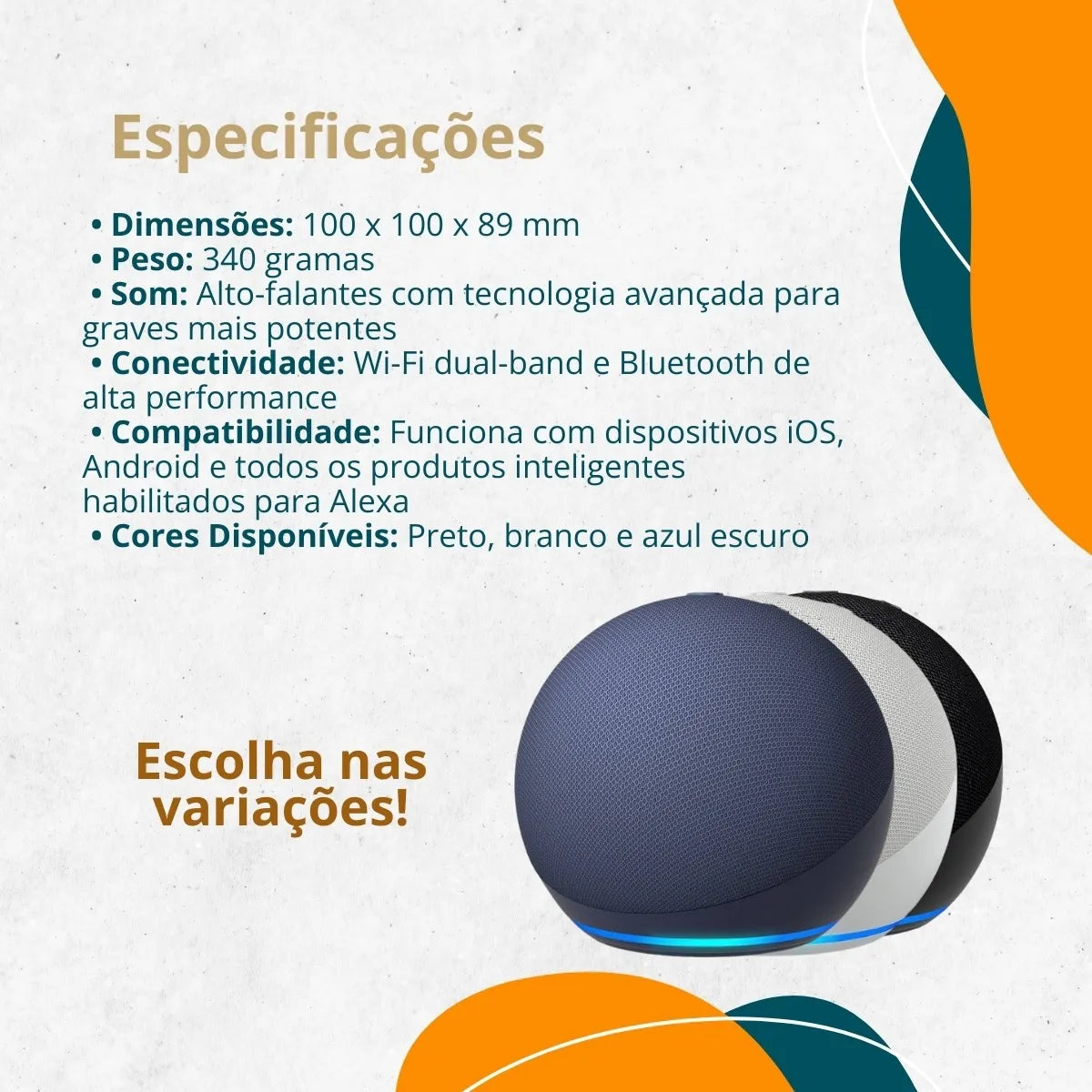 Alexa Speaker Echo 5 Geração Dot Alto-falante Inteligente