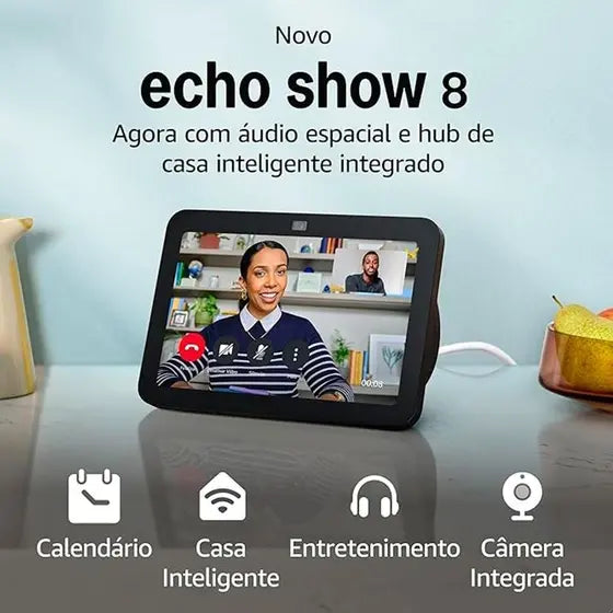 Alexa Nova Echo Show 8 (Última geração)  Smart display com áudio espacial, hub de casa inteligente e Alexa