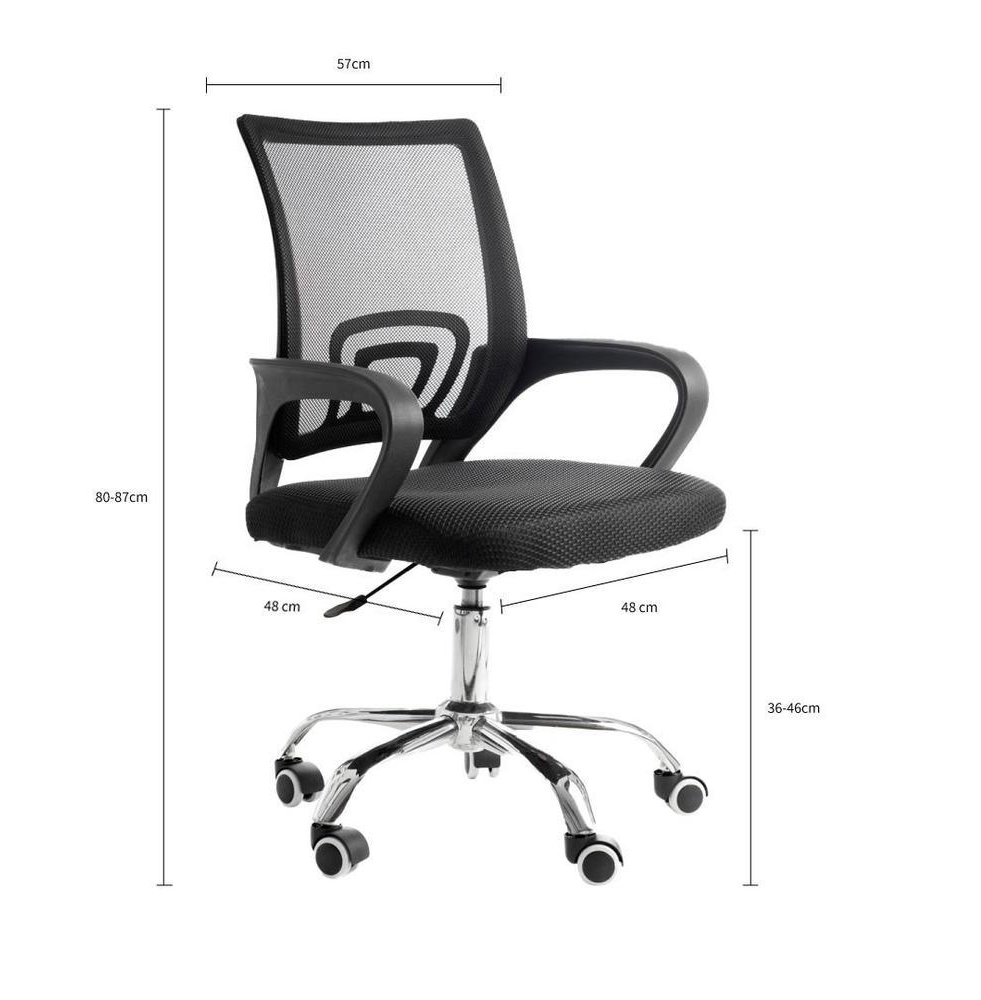 Cadeira De Escritório Prizi Essencial, Até 90Kg, Com Base Cromada, Preta