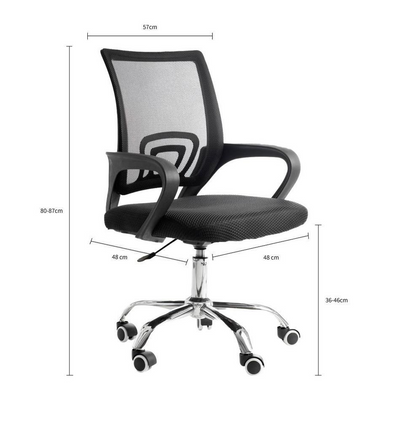 Cadeira De Escritório Prizi Essencial, Até 90Kg, Com Base Cromada, Preta