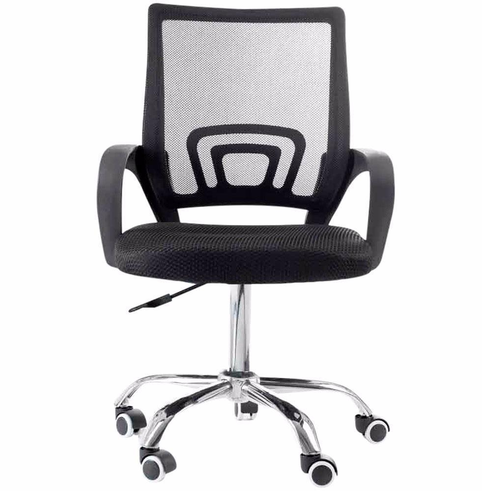 Cadeira De Escritório Prizi Essencial, Até 90Kg, Com Base Cromada, Preta