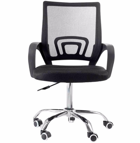 Cadeira De Escritório Prizi Essencial, Até 90Kg, Com Base Cromada, Preta